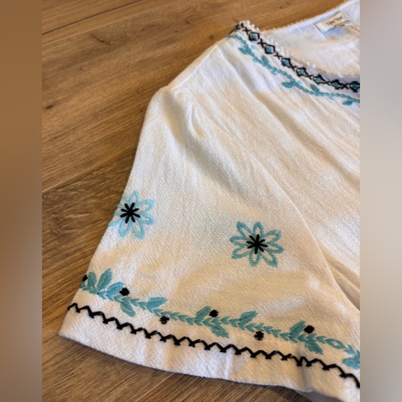 Tyler Böe Embroidered Cotton Dress White Blue Boho Tassel Peasant Size Medium - Picture 5 of 7